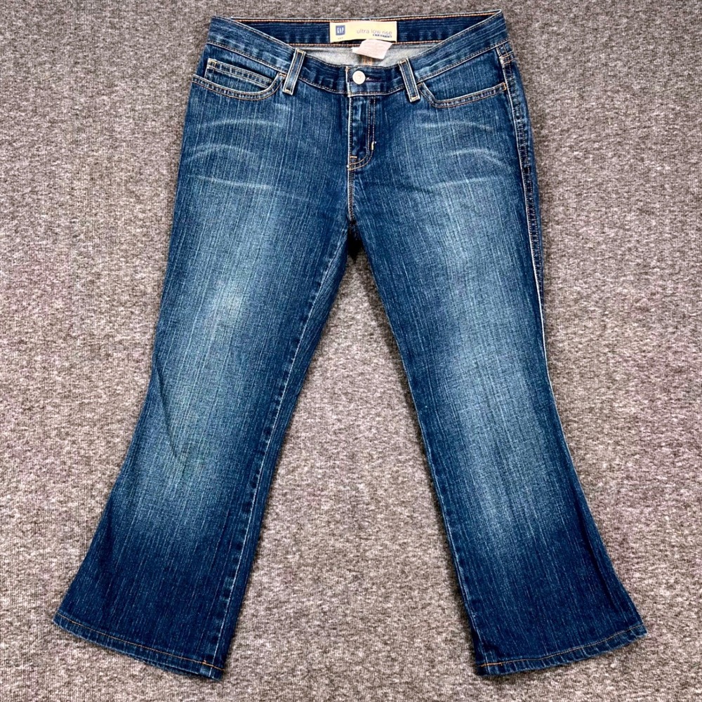 Gap Ultra Low Rise Stretch Flare Crop Jeans Women 4 Regular Blue Medium Wash Y2K